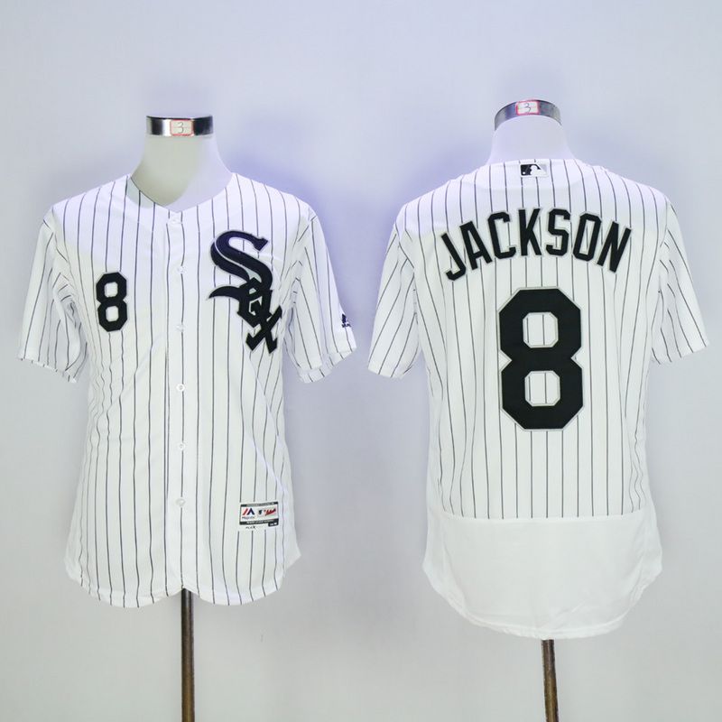 Men Chicago White Sox 8 Jackson White Throwback Elite MLB Jerseys